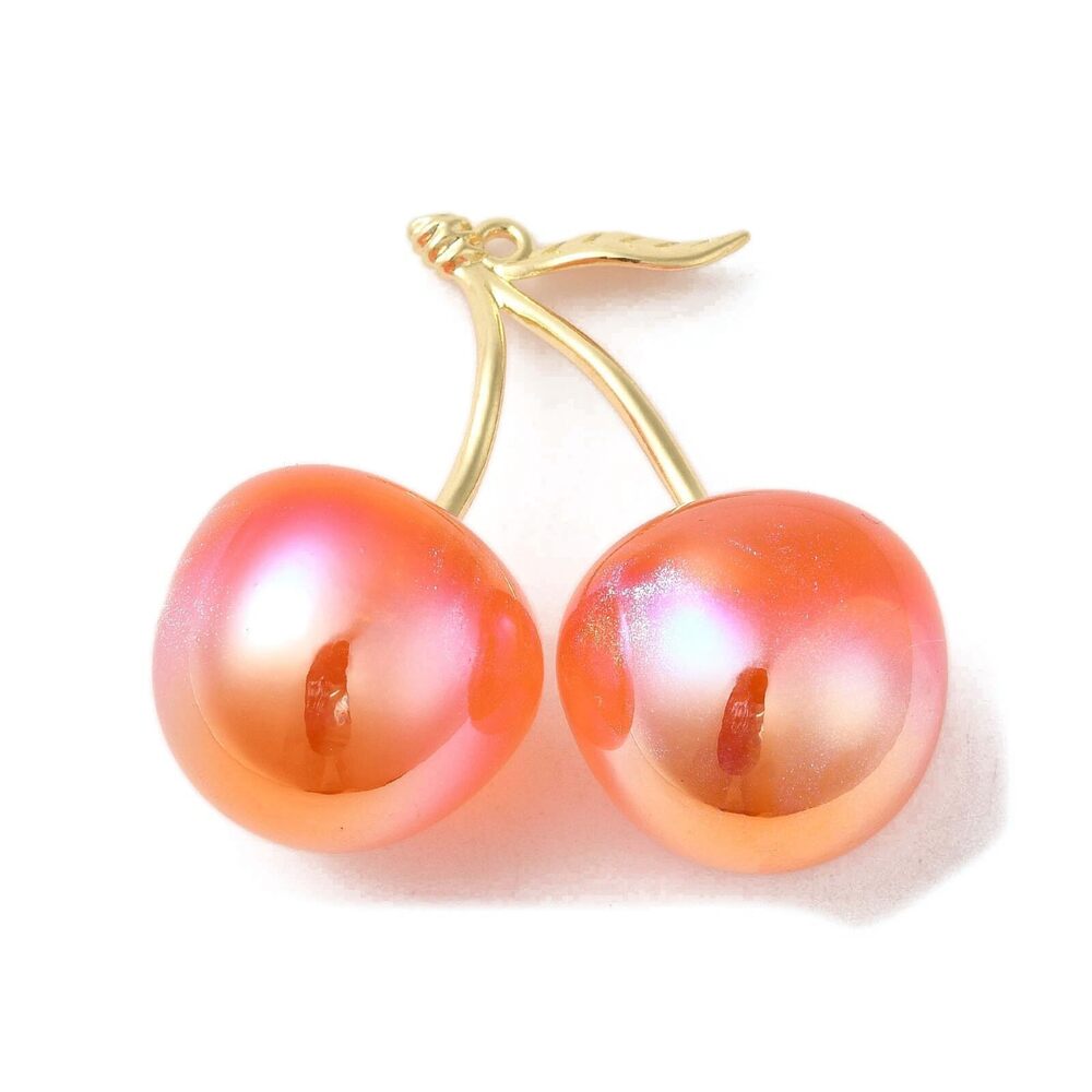 5852 4 pcs Glitter Red Cherry Theme Resin Charms Iridescent Fruit Food